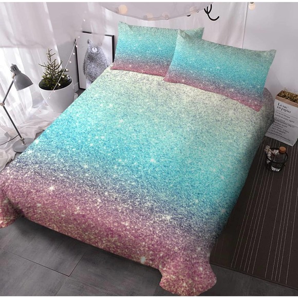 Us twin glitter green rainbow duvet bed in a bag - Picture 1 of 6